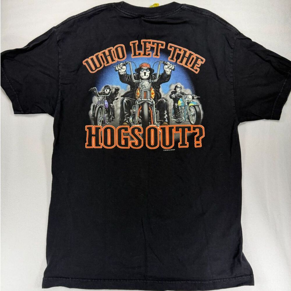 Vintage Y2K 2001 Big Dogs "Who Let the Hogs Out" Biker Tee Black Mens Size Large